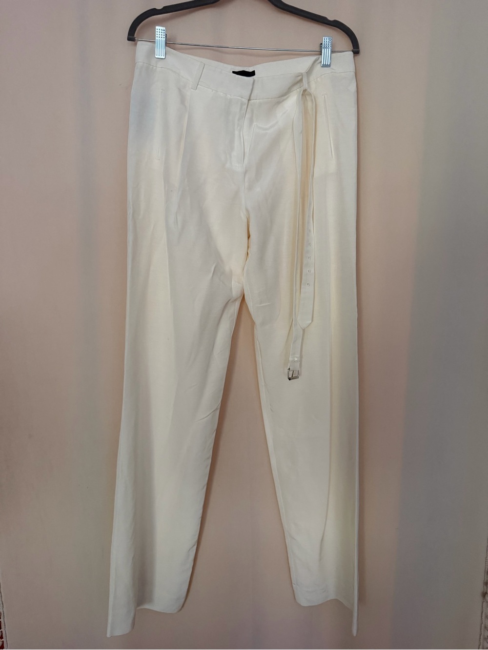 ATM Anthony Thomas Melillo Cream Straight-Leg Trousers with Waist Tie